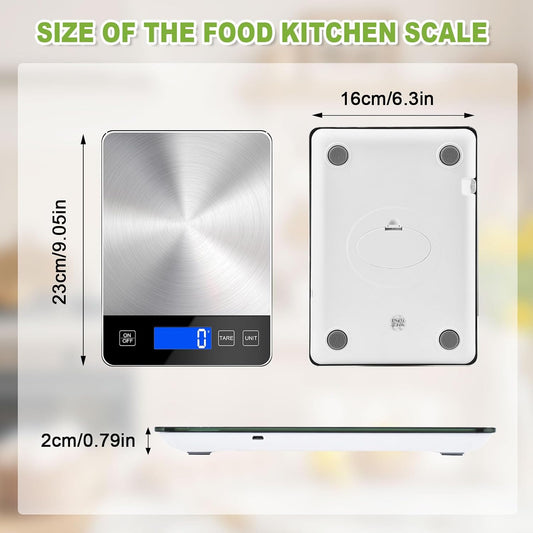 Digital Kitchen Scale, 33lb Food Scale Precisely Measures Grams and Ounces for Baking, Cooking, and Meal Prep, Rechargeable 304 Stainless Steel with LCD Display, Batteries and USB Charging Included