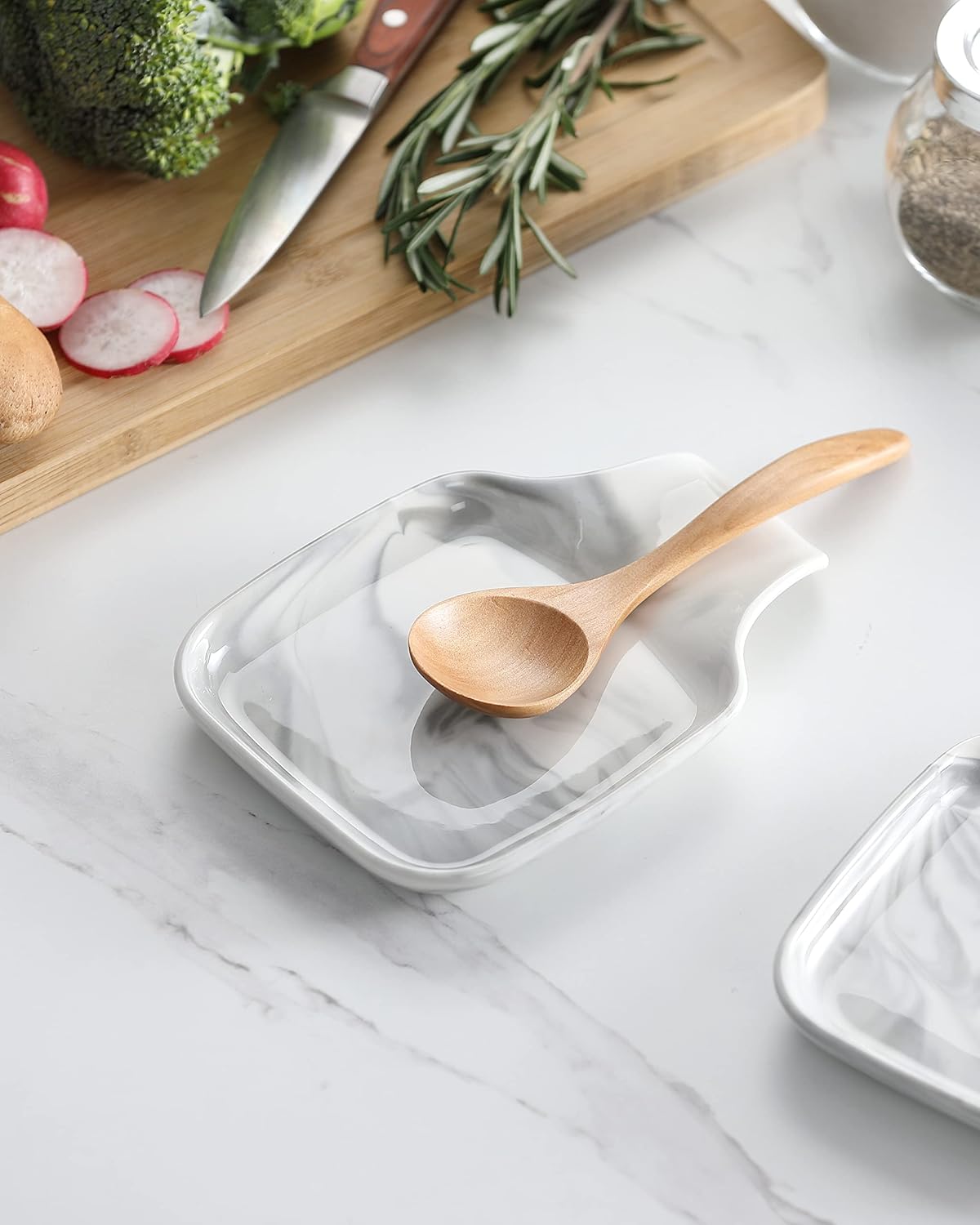 6.9 Inch Large Spoon Rest, Porcelain Stove Top Spoon Holder, White | For Spoons, Spatulas, Tongs, Stackable Design, Space Saving Storage, Dishwasher Safe, Easy to Clean Porcelain