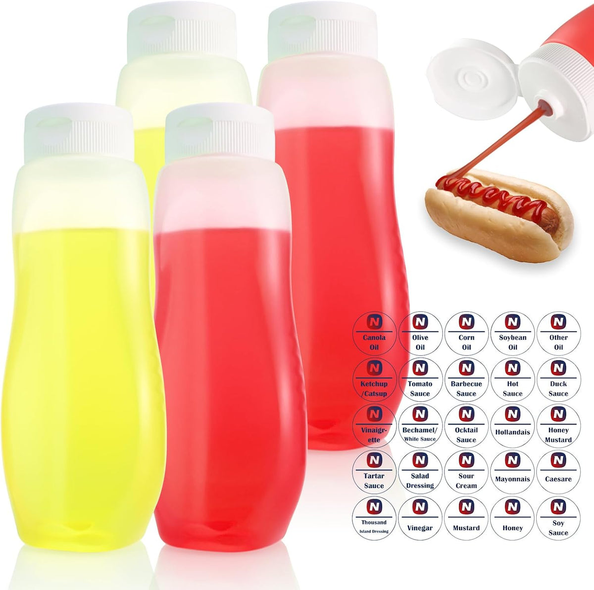 Condiment Squeeze Bottles for Ketchup Hot Sauce Liquids Oil with Caps for Condensed Milk and Mustard Salad Dressing Dispenser Clear Plastic Bottles Dressing Container HD PE BPA-free