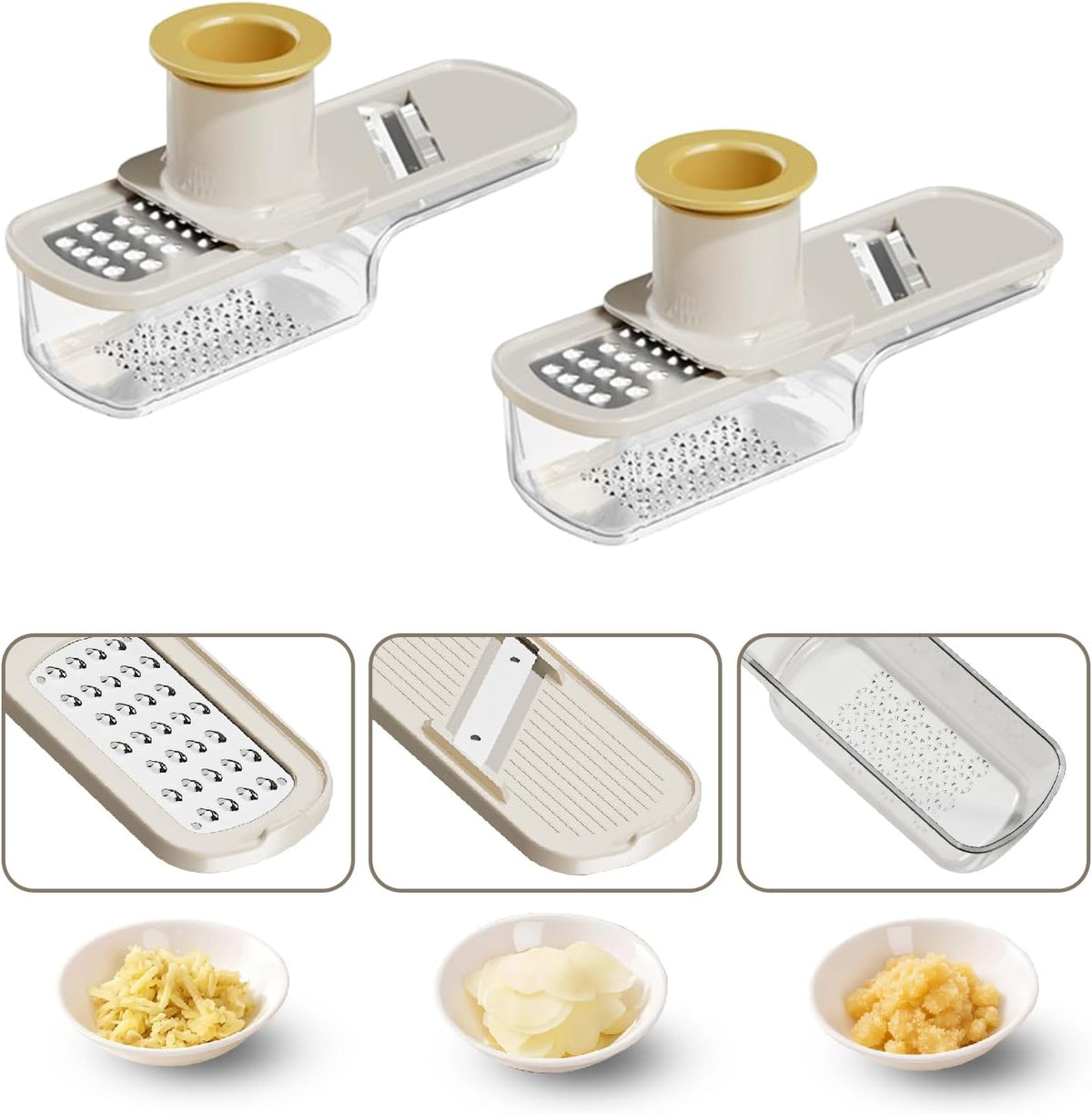 3 in 1 mini Ginger Garlic Grinder Super Thin, Multifunctional Mandoline slicer Grater with Hand Guard, Easy Grip Handheld Kitchen Tool, for Camping Cooking and Picnic (White)