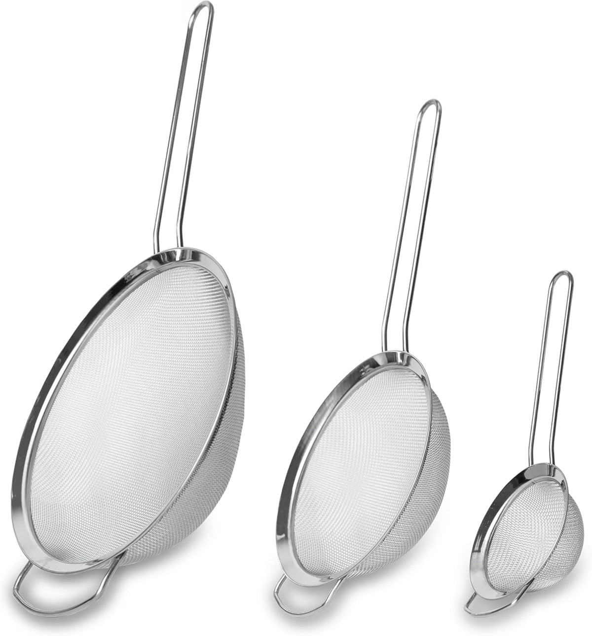 Fox Run Fine Mesh Strainer Set, Set of 3 Stainless Steel Kitchen Strainers with Handles