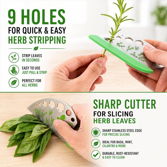 Herb Stripper – 9-Hole Stainless Steel Herb Peeler for Quick Leaf Stripping – Multi-Purpose Kale, Rosemary, and Basil Stripper with Cutting Edge – Durable & Easy to Clean Kitchen Gadget (2)