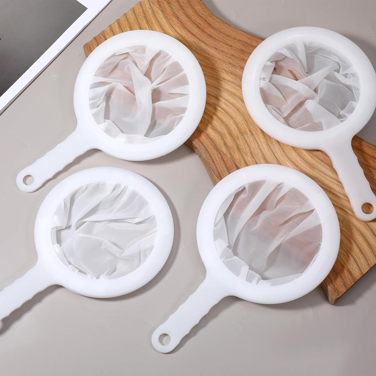 4 Pcs Kitchen Ultra-Fine Nylon Mesh Strainer(100/200/400) Brine Shrimp Net Sieve Fish Net Aquarium Sieve Reusable Food Grade Fine Filter Plastic Mesh Colander with Handle for Soy Milk Coffee