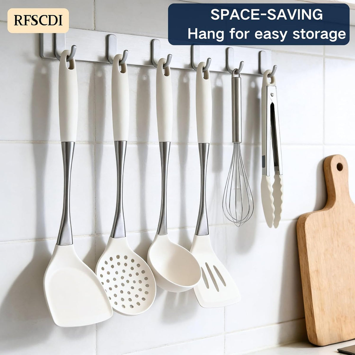 Elegant White Gold Silicone Cooking Utensils Set - Non-Toxic, Dishwasher Safe Kitchen Utensils Set with Heat Resistant Comfort Handles - Includes Spatula & Spoon for Nonstick Cookware