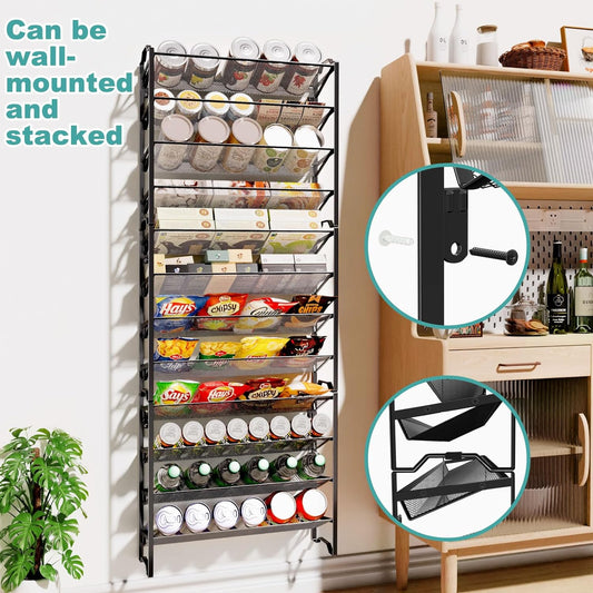 2 Pack 4 Tier Spice Rack Organizer,Stackable Kitchen Counter Shelves,for Cabinet,Countertop,Pantry, Door or Wall Mount, Metal Mesh,Jars not Included, Black