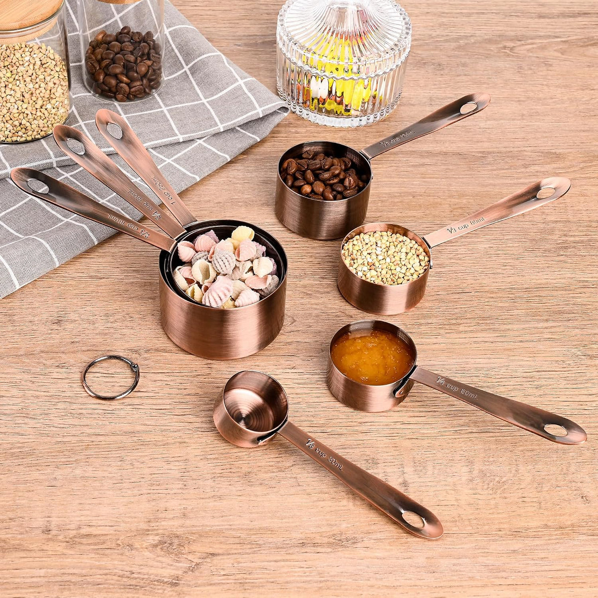Measuring Cups and Spoons Set, Copper Measuring Cups and Spoons Set for Baking & Kitchen, Stainless Steel Measure Cup and Spoon for Dry &Liquid, Metal 7 Measure Cups&6 Spoons
