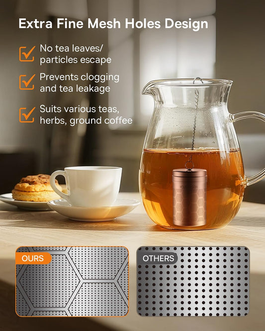 Tea Infusers, Extra Fine Mesh Tea Strainers for Loose Tea, Updated Slim Threaded Lid & 304 Stainless Steel, Filter Bags Diffusers, Loose Leaf Tea Steeper for Brew Tea Spices & Seasonings