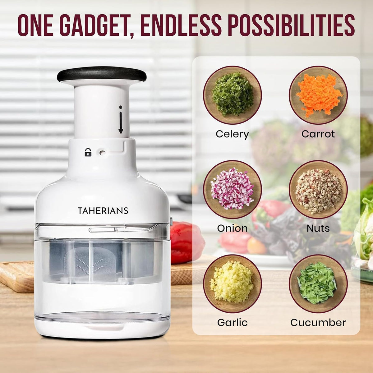 Manual Vegetable Chopper, Food Slicer, Garlic Chopper, Best for Vegetables Salads, Onion, Fruits, And Nuts, Dishwasher-safe, White, Easy to Clean