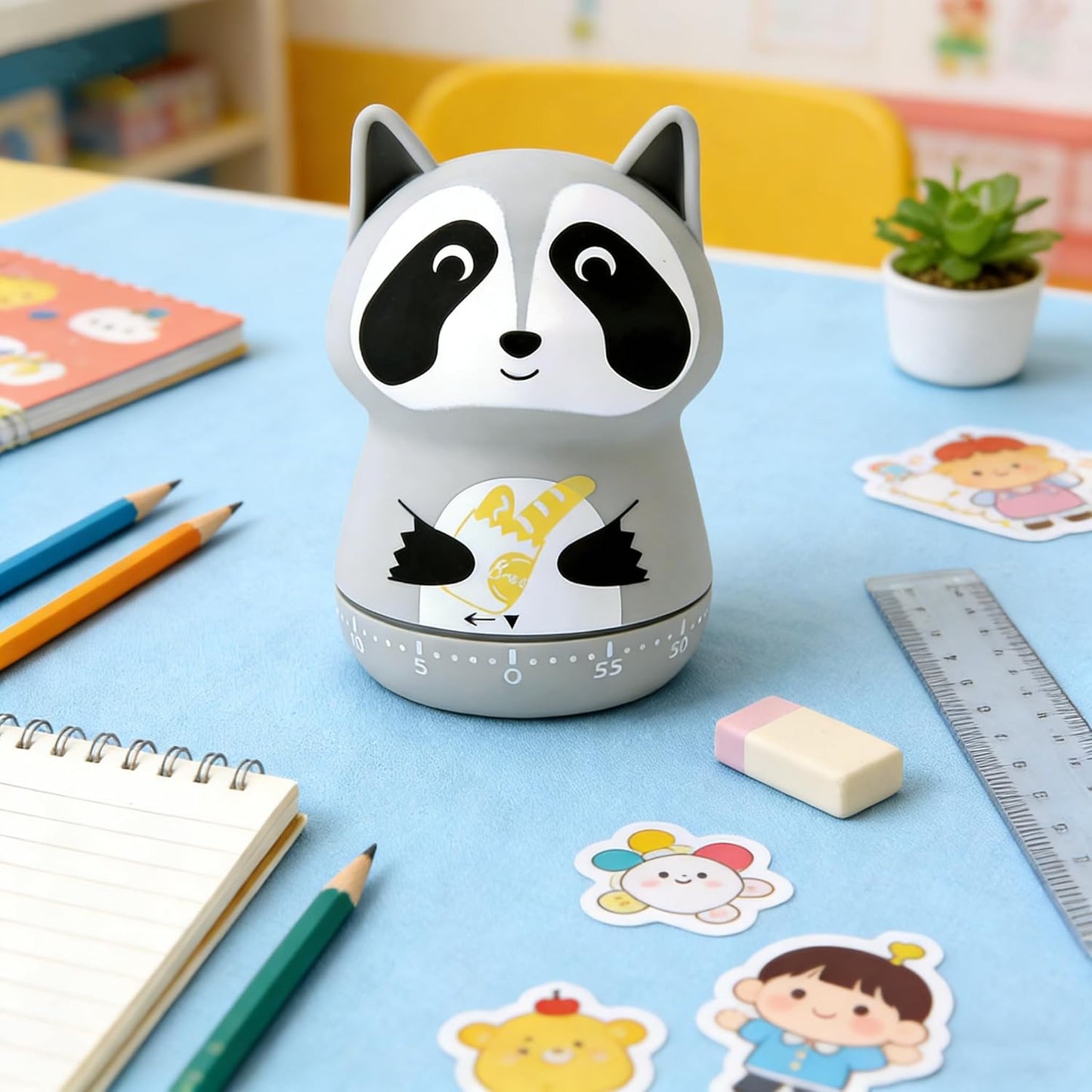 Mechanical Kitchen Timer - 60 Minutes - Cute Raccoon Mechanical Timer, Suitable for Kitchen, Children, Classroom, Home Study, and Cute Decoration