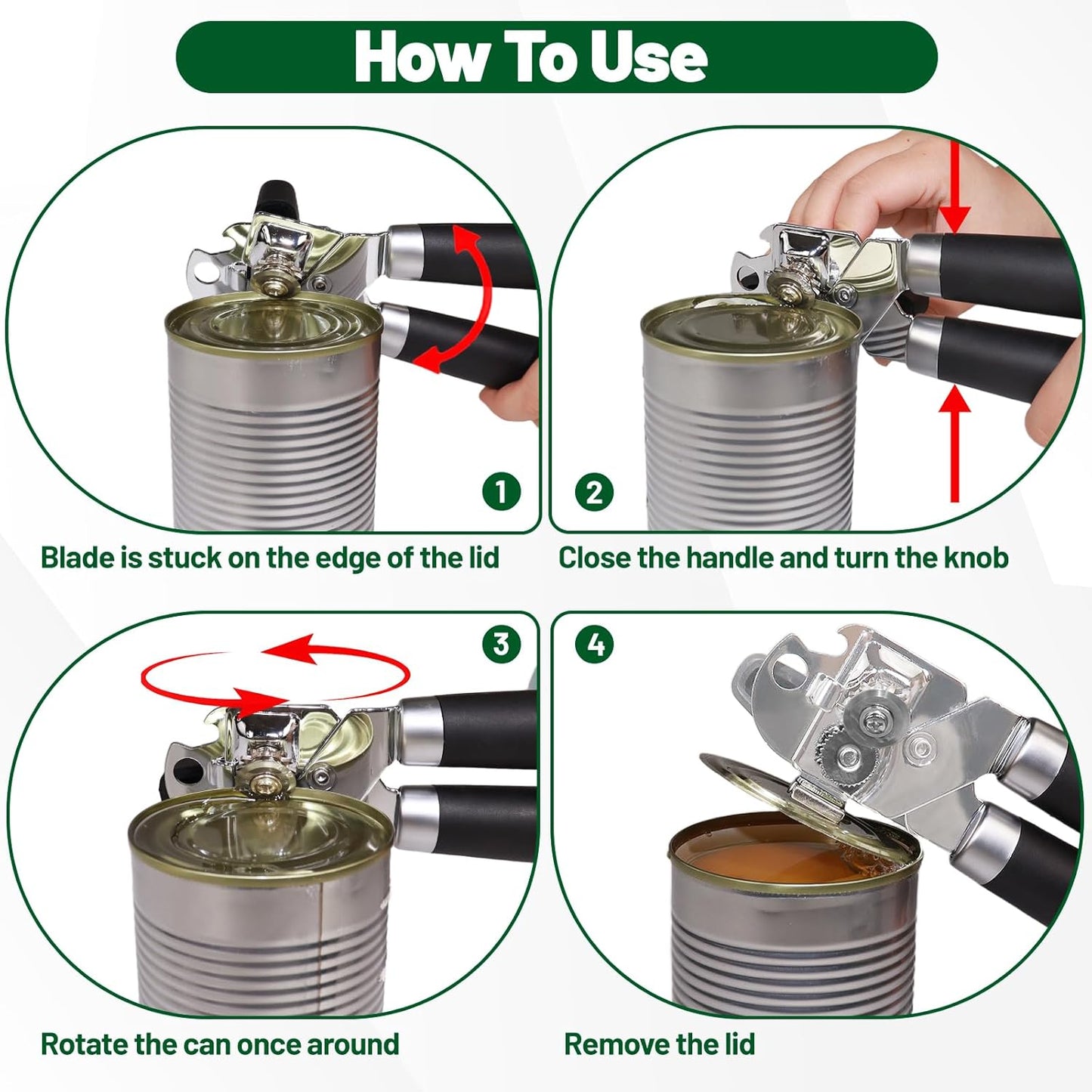 Can Opener Multifunction Manual Can Opener Features Black Stainless Steel Construction Open Can Beer Bottle with Magnetic Function for Daily Kitchen Use Seniors and Arthritis Hands