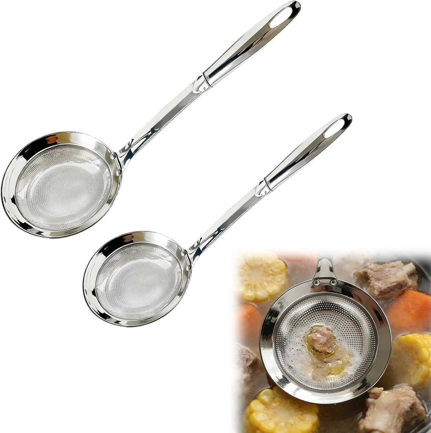 Fine Mesh Stainless Steel Colander - 2024 Upgrade Extra Fine Strainer With Handle, Sieve Spoon for Oil Filter, Food Strainer Kitchen Gadget (Large)