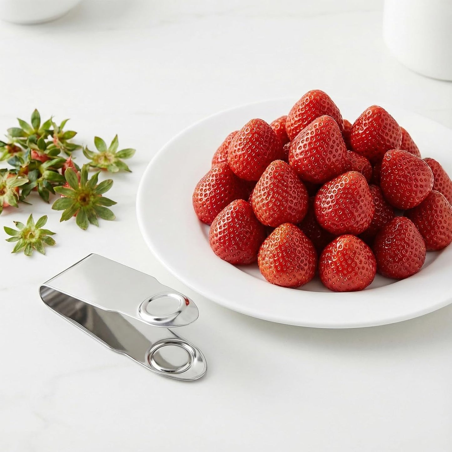 6 PCS Stainless Steel Strawberry Huller Stem Remover Strawberry Corer tool Tool Remover Picker Leaf Peeler Tweezers for Cherry Tomato, Silver, Efficient Fruit Corer Kitchen Gadgets