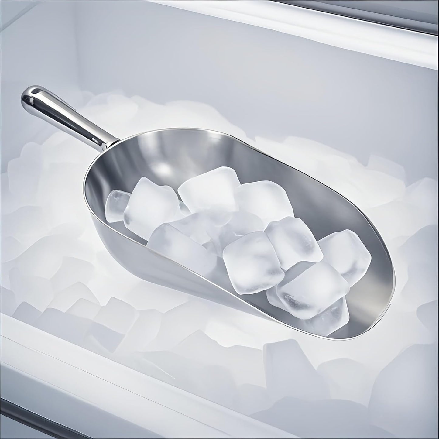 Heavy-Duty Cast Aluminum Kitchen Scoop - Rust-Proof, Ergonomic S-Handle Ice Cube Endurance Scoopfor Ice, Candy, Popcorn, Coffee Beans, Flour & Pet Food - Commercial-Grade Durable Design (L(24oz))