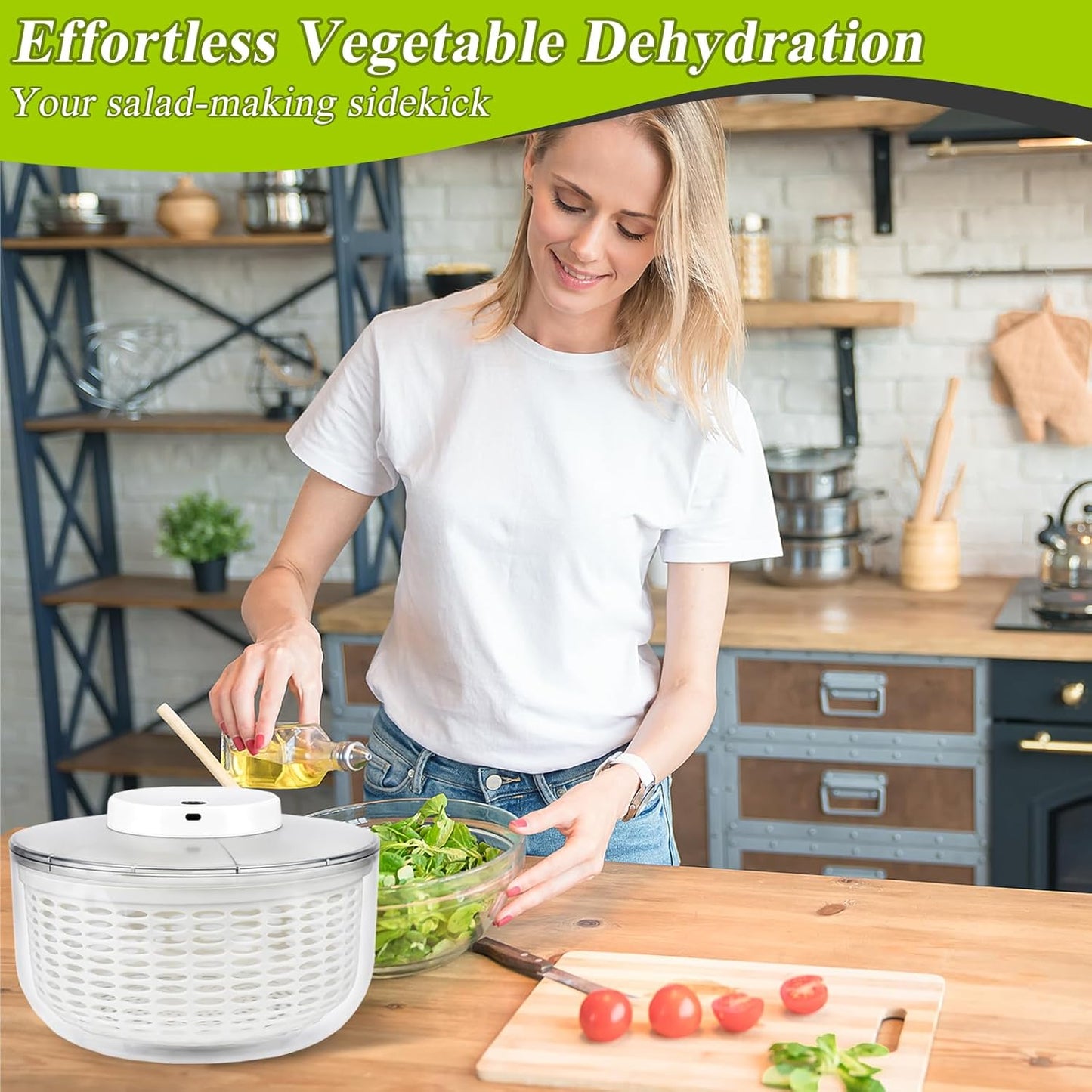Electric Salad Spinner, 4L Lettuce Spinner Large Capacity USB Chargeble Fruit Vegetable Washer Dryer for Home Kitchen (Gray)
