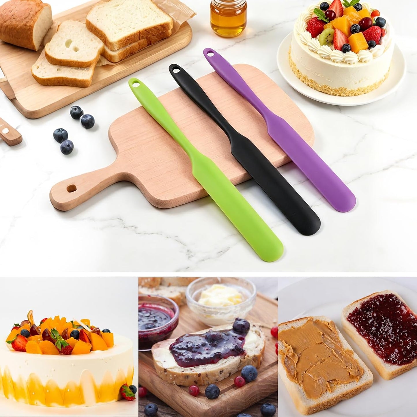 12PCS Silicone Jar Spatulas, Sourdough Stirring Spatula with Long Handle, Thin Jar Scraper for Kitchen, Cake, Cream, Butter, Jam