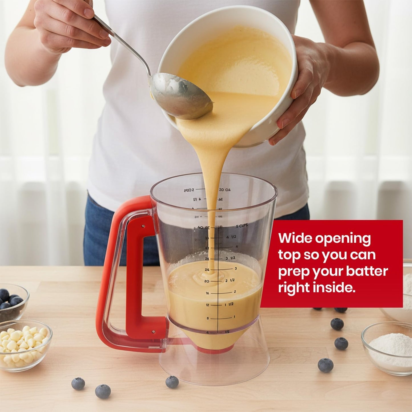 Eggssentials - Pancake Batter Dispenser with 5-Cup Capacity - Waffle Batter Dispenser for Pancakes, Cupcakes & Crepes, Easy-Squeeze Handle, Dishwasher Safe - Black Pancake Dispenser