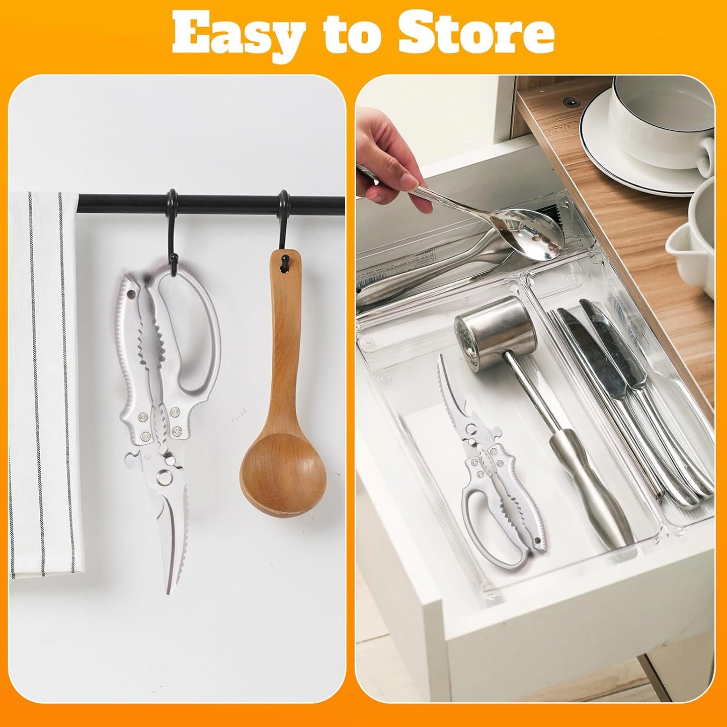 Heavy Duty Kitchen Scissors, Poultry Shears for Meat, Chicken, Bone, Turkey, Fish. Multi-Purpose Kitchen Shears With Anti-Slip Handle, Spring Loaded, Dishwasher Safe