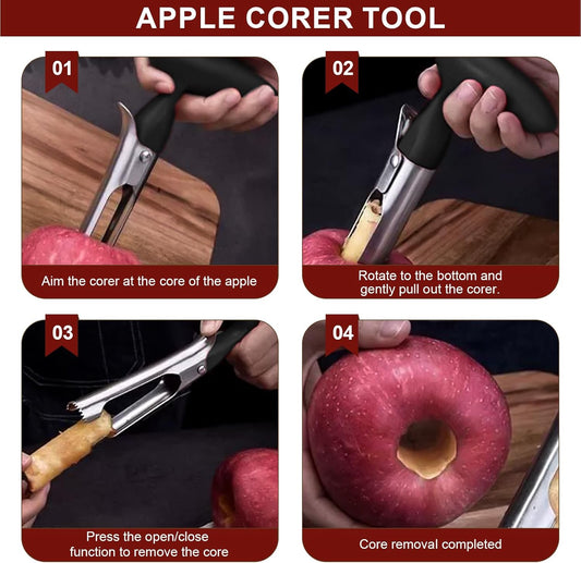 Apple Corer Tool, Stainless Steel Apple Corer Remover, Apple Core Remover, 2-in-1 Apple Corer and Slicer with Easy Push Core Release, Ergonomic Non-Slip Handle, Dishwasher Safe