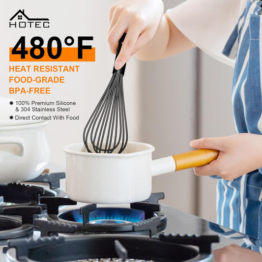 HOTEC 4 Pieces Silicone Whisks Set, Wire Balloon Whisks for cooking Egg Beater, Non-slip Handle Whisk for Non-stick Cookware Perfect for Cooking, Stirring, Beating and Blending (Multicolor)