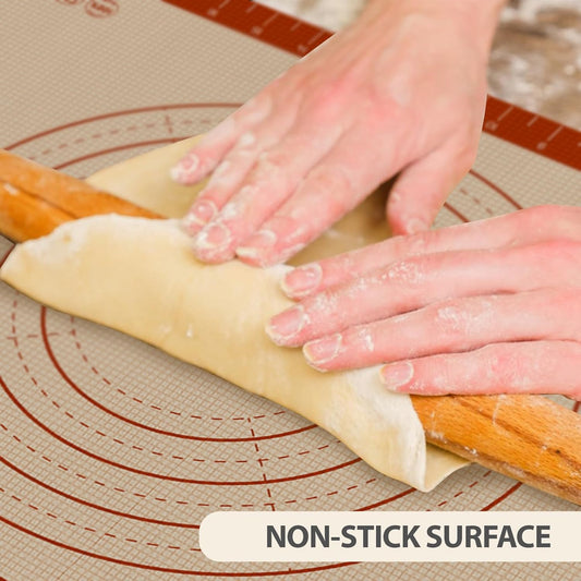 Premium Silicone Baking Mat, 24" x 16" Extra Thick Pastry Rolling & Sourdough Mat with Measurement Guides, Non-Stick Baking Supplies for Making Pizza, Pie, Cookies, and Bread at Home or Bakery