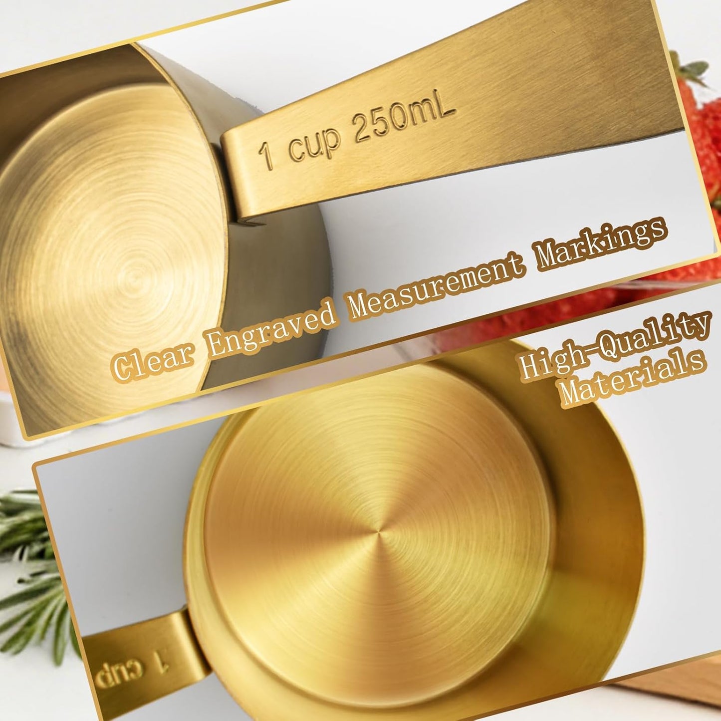 12-Piece Gold Magnetic Measuring Cups and Spoons Set,4 Premium Stainless Steel Gold Measuring Cups,8 Magnetic Measuring Spoons Set with Leveler,Measuring for Dry & Liquid Cooking Baking for Kitchen