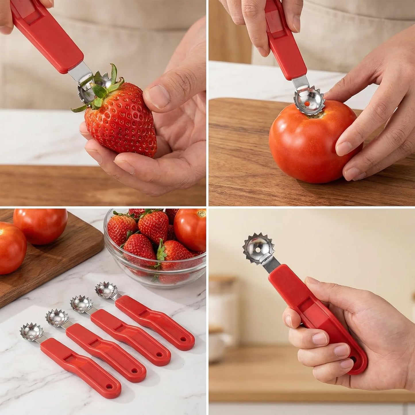4pc Strawberry Huller, Tomato Corer Tool and Fruit Stem Remover for Kitchen Use