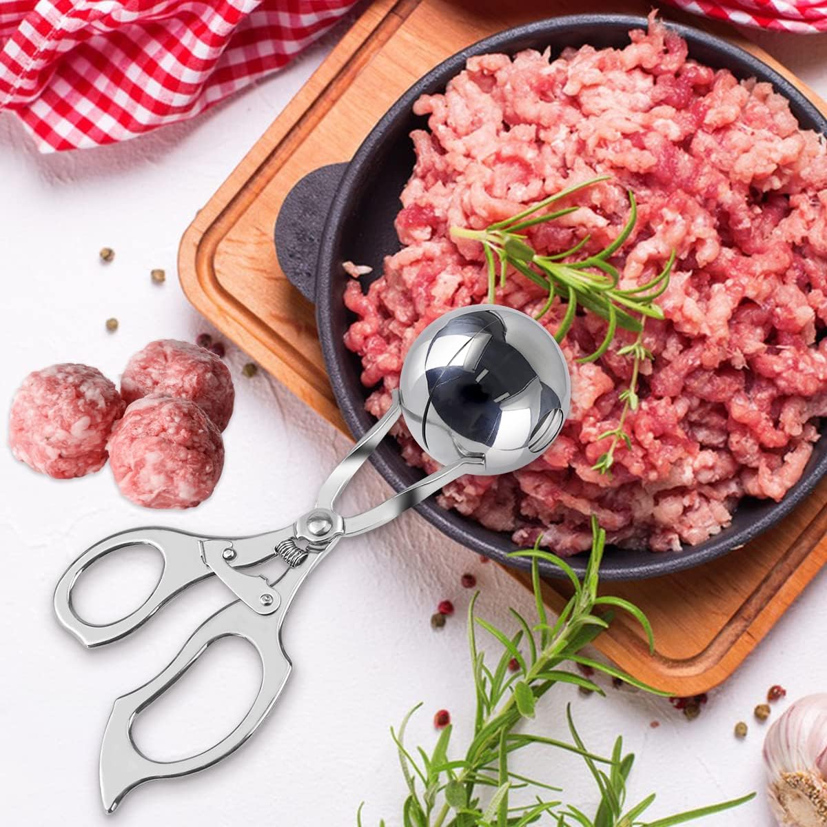 DOERDO Meatball Maker Stainless Steel Meat Baller Meatball Making Tool Ice Cream Scoop Disher Fruits Kitchen Tools, 4.5CM