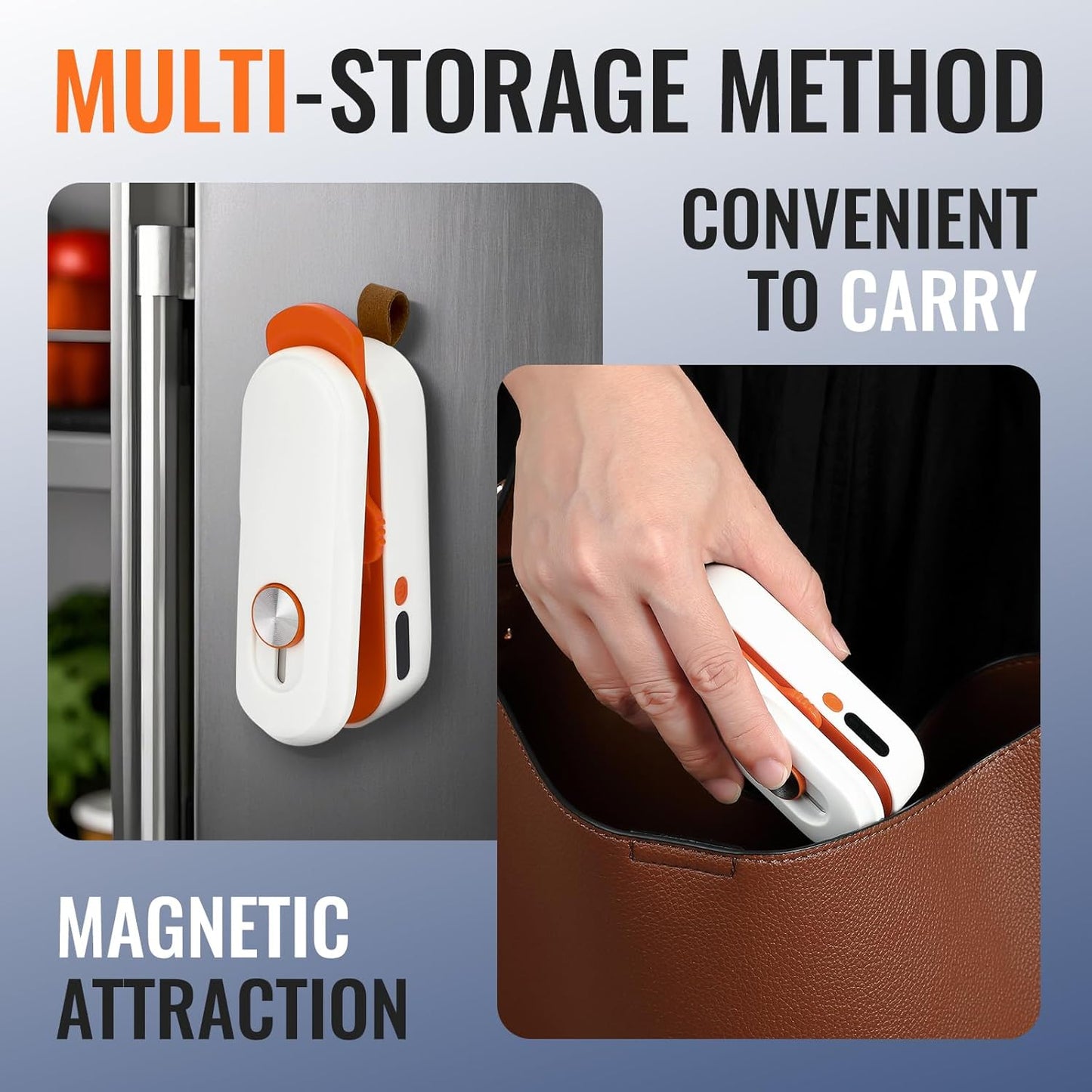 2-in-1 Mini Bag Sealer with Knife, Rechargeable Heat Sealer, 3 Modes for Light/Medium/Heavy Bags, Portable Snack Sealer