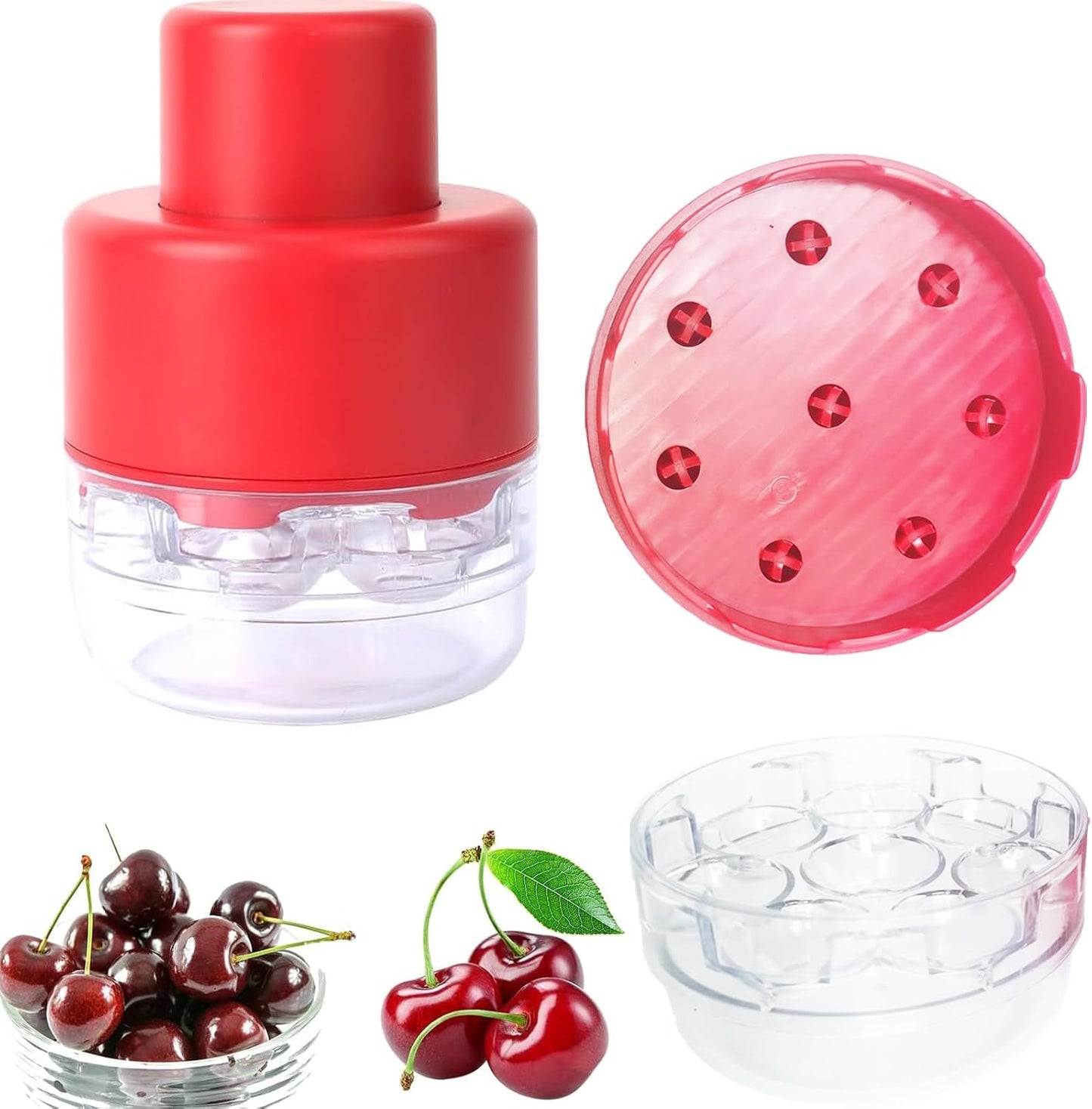 Cherry Pitter Tool - 8 in 1 Multiple Cherry Seed Remover, Cherry Picker Tool with 8 Individual Holes, Red ABS Material Cherry Pitter