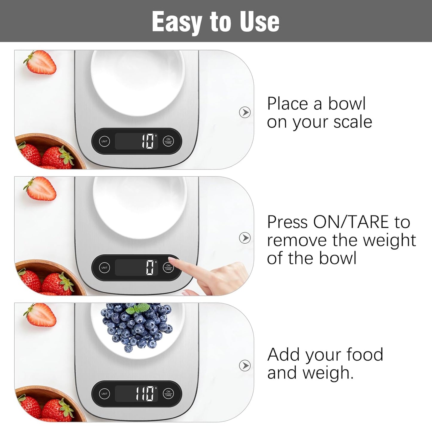 Food Scale, 11lb Kitchen Scale with 6 Units Tare Function & Backlit LCD, Precise 1g Stainless Steel Digital Scale, Hanging Design for Baking, Cooking, Healthy Eating and Meal Prep (Batteries Included)