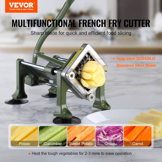 VEVOR French Fry Cutter, Potato Slicer with 1/2-Inch and 3/8-Inch Stainless Steel Blades, Manual Potato Cutter Chopper with Suction Cups, Great for Potato, French Fries, Cucumber, Vegetables, Carrot