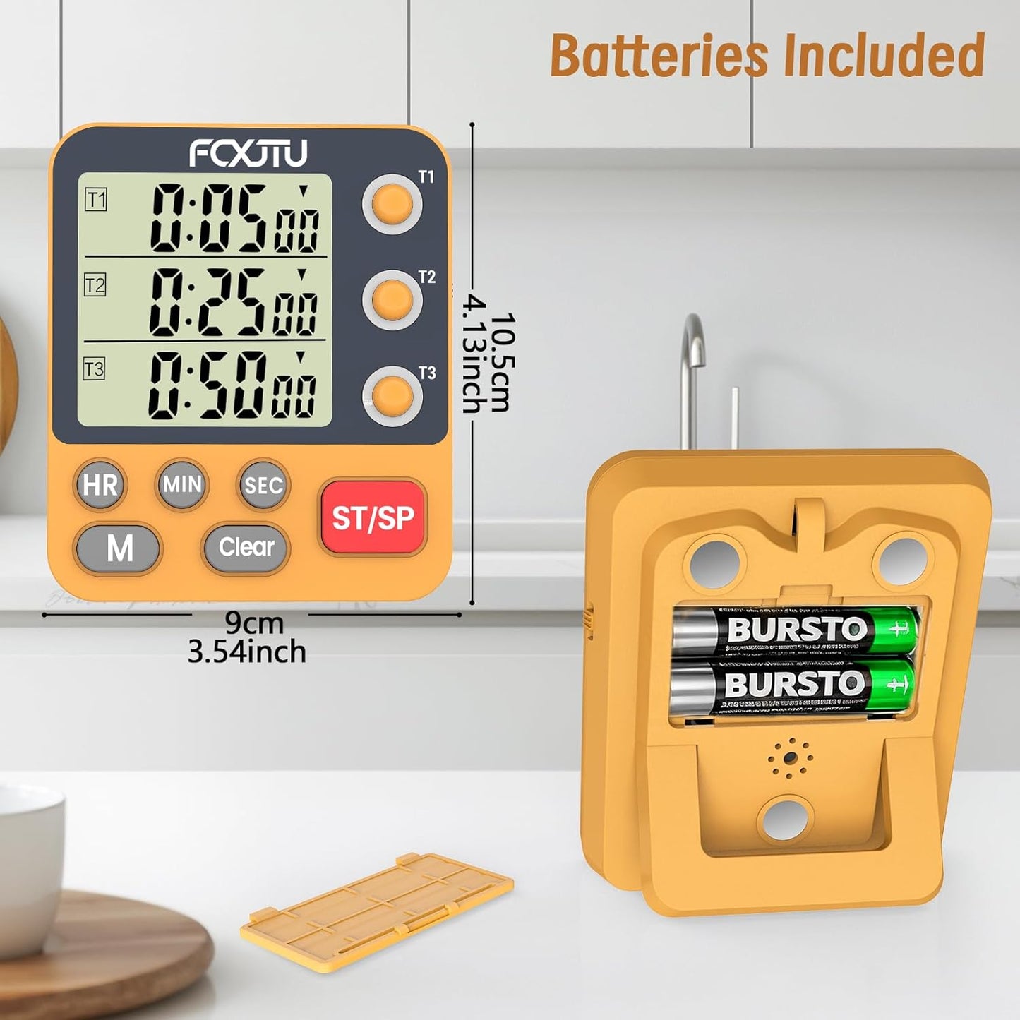 Digital Dual Triple Kitchen Timer, 3-Channel Magnetic Countdown Timer for Cooking, Large Display Stopwatch Multi Food Classroom Timer Loud Alarm for Seniors Teachers Battery Included (Orange)