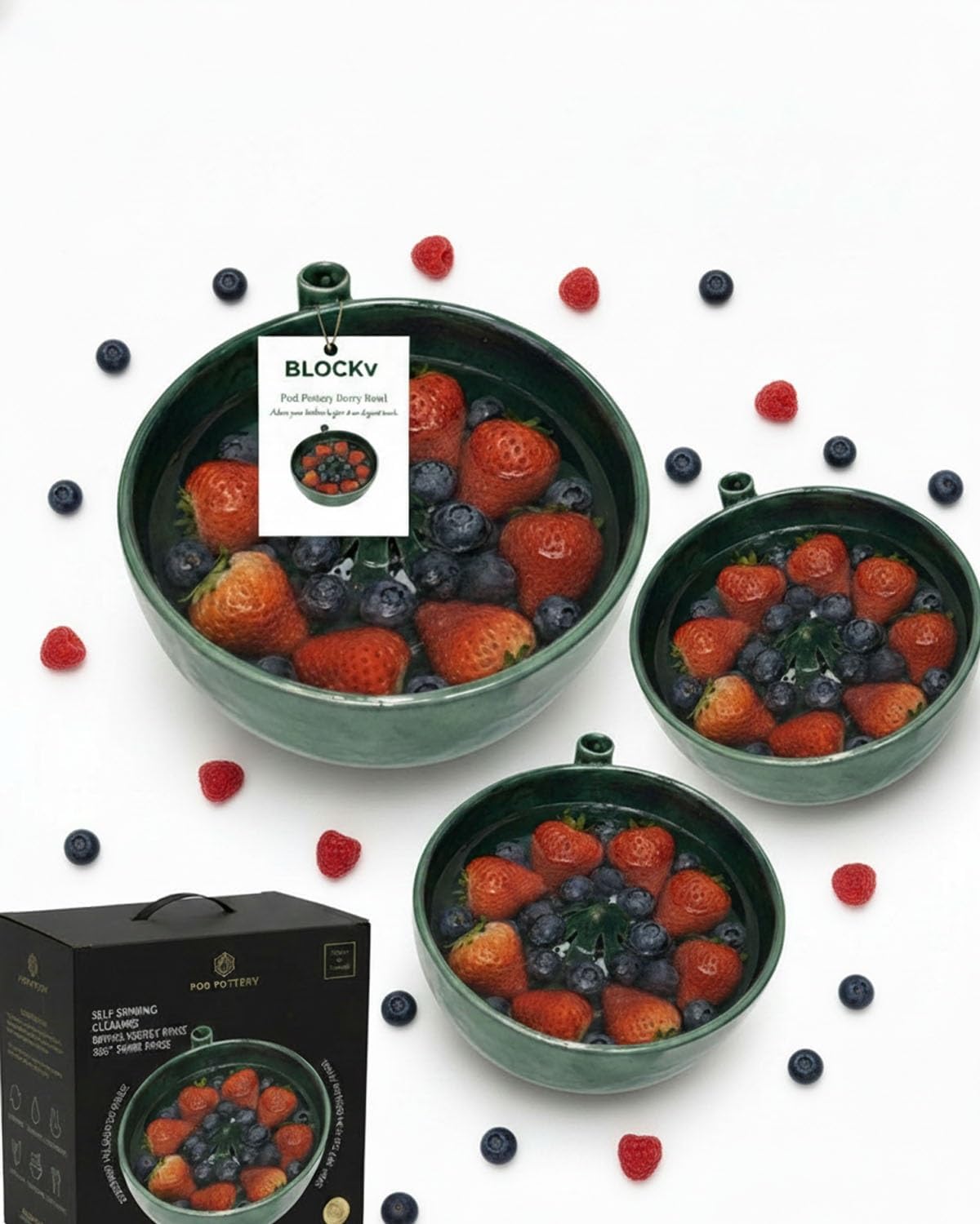 Berry Bowl, Self Spinning Fruit Washer with Drain Holes, Hydro Vortex Berry Rinser Colander, 360° Swirl Cleaning Serving Bowl for Vegetables Kitchen