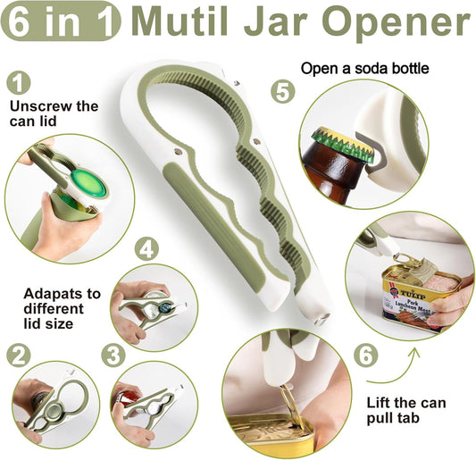 2026 6 in 1 Jar Opener for Weak Hands,Seniors with Arthritis, Large Multi Function Bottle Opener Lid Opener with Non Slip Rubber Jar opener Gripper Pad, Magnetic Suction Saves Space