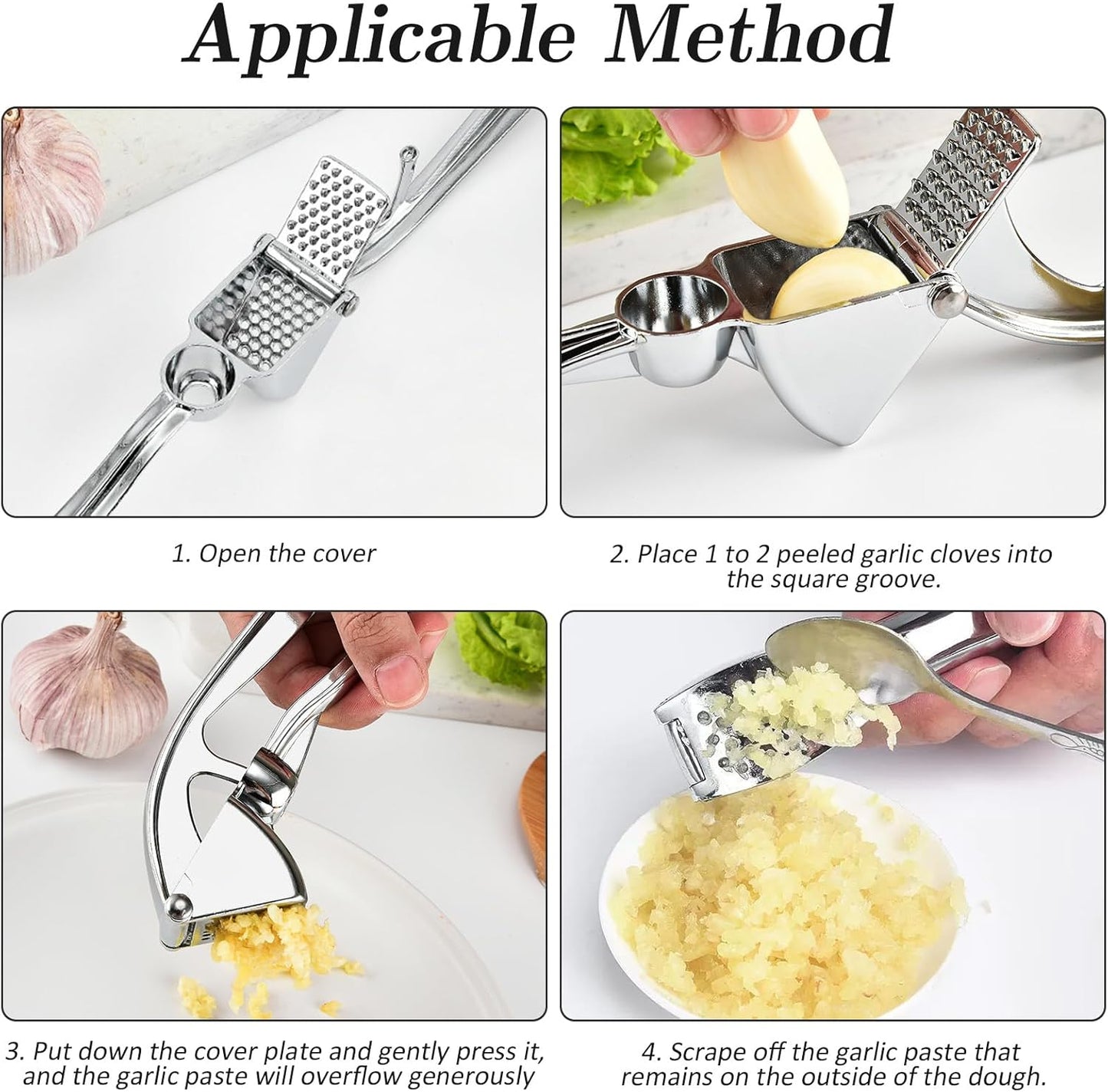 Premium Zinc Alloy Garlic Press, Heavy Duty Rust-Proof Garlic Crusher Mincer with Ergonomic Handle, Dishwasher Safe Easy Squeeze & Clean Kitchen Tool - Silver