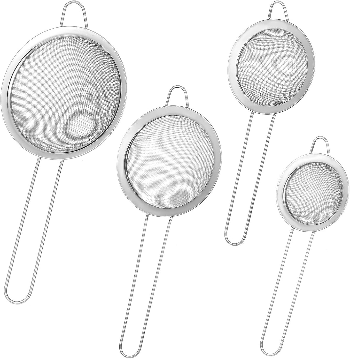 4 Pcs Stainless Steel Fine Mesh Strainer 4 Sizes Small Sieves with Handles Versatile Kitchen Strainer for Steeping Loose Leaf Tea Straining Cocktail Juice and Sifting Flour Sugar