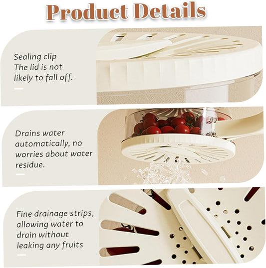 Fruit Washing Bowl with Strainer Double Layer Fruit Washing Bowl with Lid Kitchen Strainer Container for Produce Fridge Picnic (Brown)
