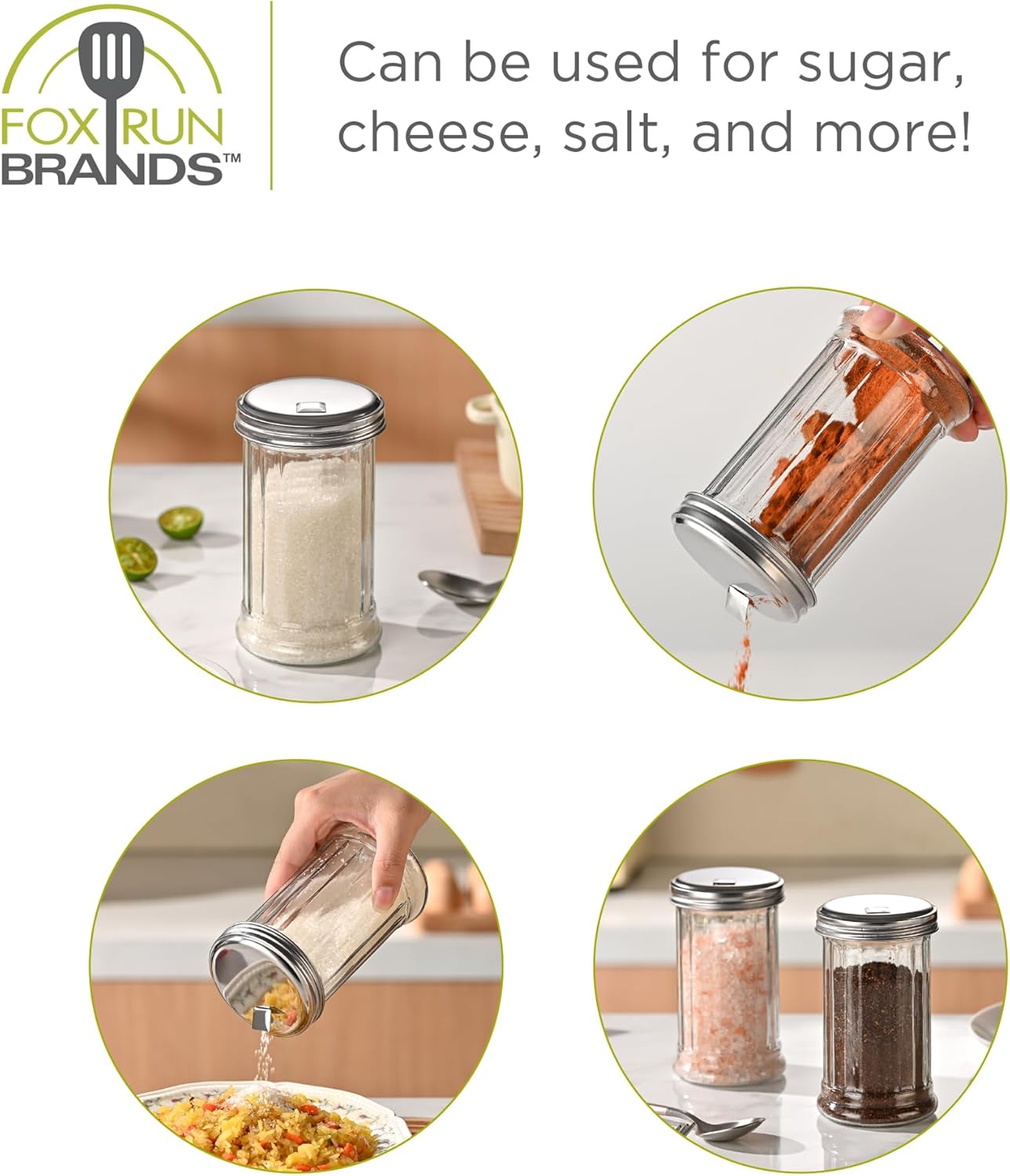 Fox Run 5167 Glass Spice Jar with Stainless Steel Shaker Lid, 6 Ounce, Clear Container for Seasonings, 1 Count (Pack of 1)