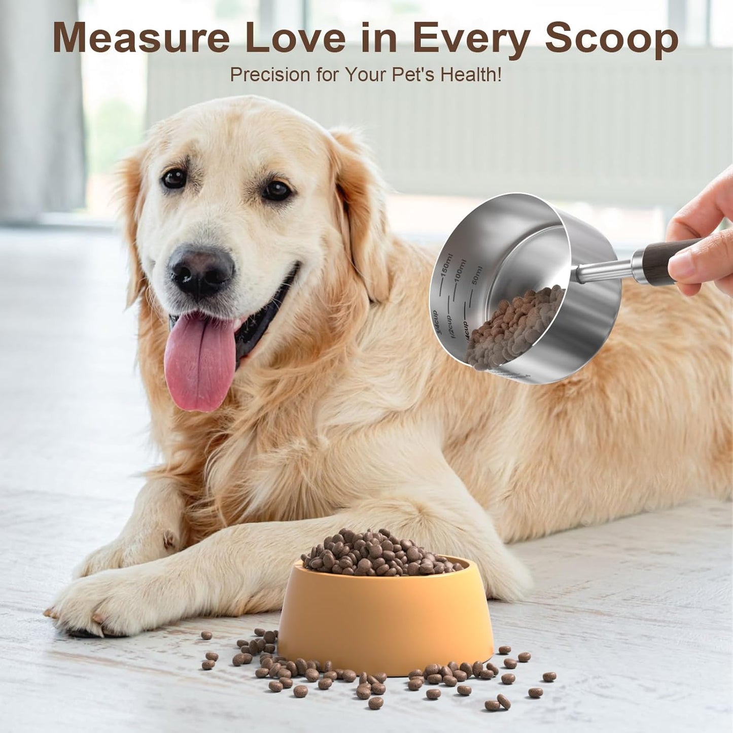 Food Scoop Measuring Cup - 1/4 Cup (4 Tablespoon | 2 Oz. | 60 mL),304 stainless steels,Black walnut long handle