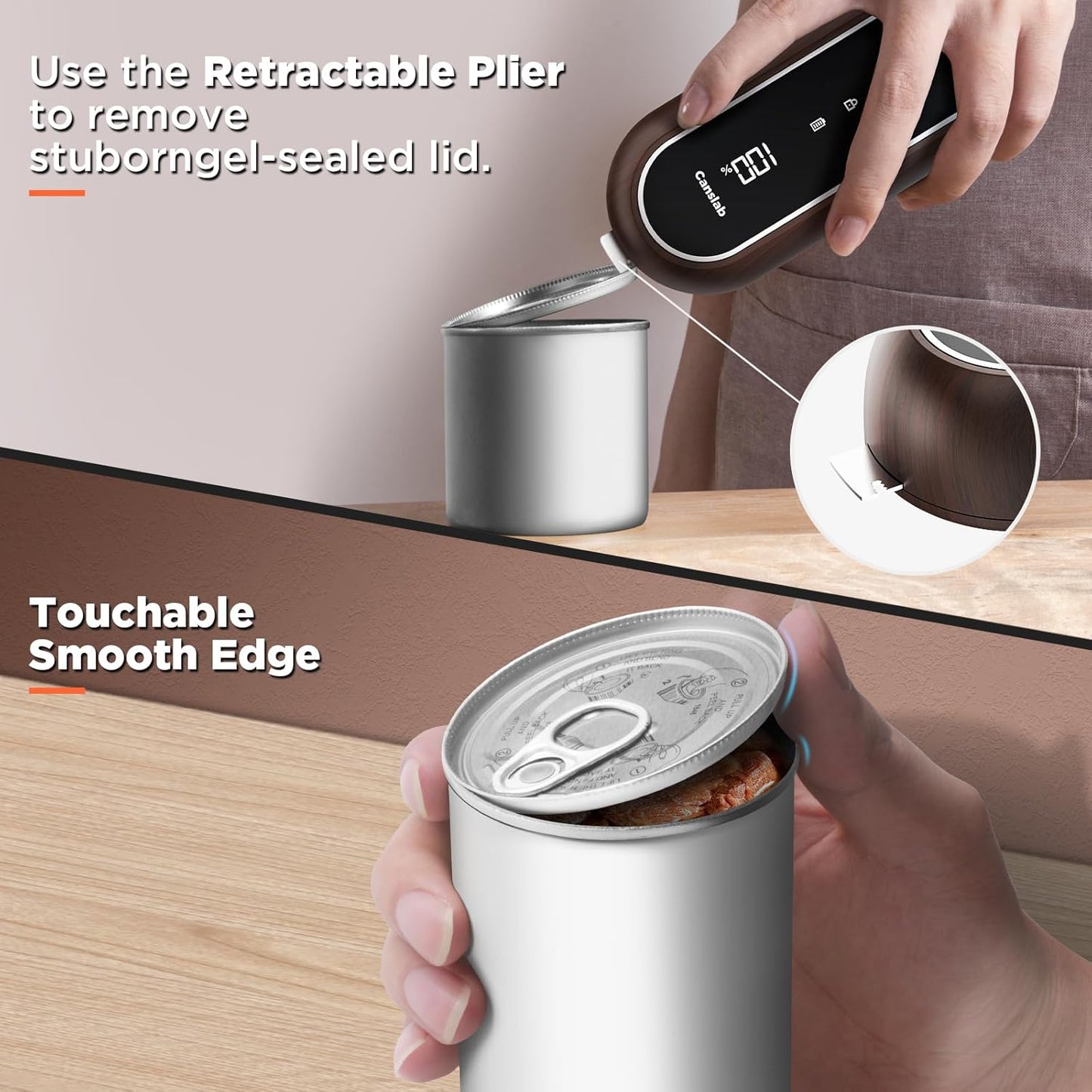 Canslab Turbo Rechargeable Can Opener - Professional Grade Blade, Auto-Stop, LED Battery Life Display, Wall-mountable, Side Cut Electric Can Opener for Smooth Edge, Hands-free Operation,USB-C Charging