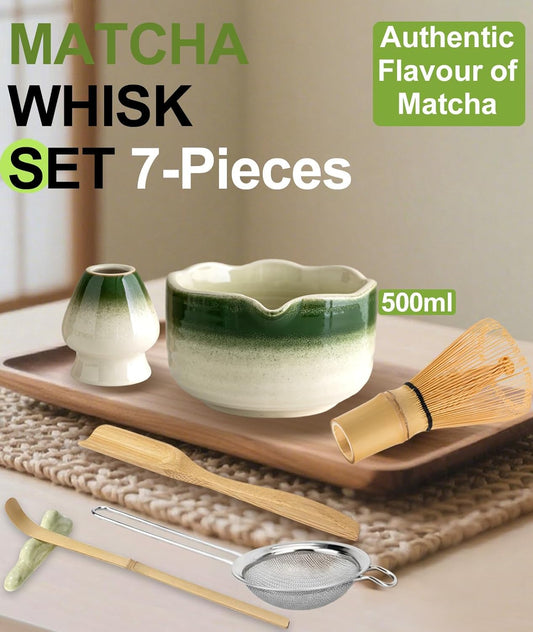 JBER Matcha Whisk Set, Ceramic Matcha Set Includes Bowl & Holder, Bamboo Whisk (Chasen), Sifter, Scoop, Spoon & Rest - 7PCS Matcha Kit Gift for Matcha Lovers & Beginners, Gradient Pink
