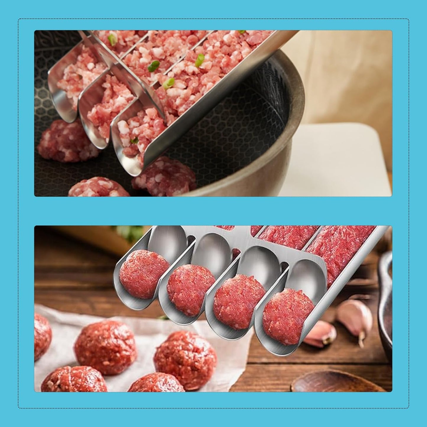 304 Stainless Steel Meatball Maker Tool Manual Non-Stick Scoop Ball Maker for Easy Meatball Preparation, Portable Kitchen Utensil for Home and Restaurant Use, 4-Cavity Efficient Design