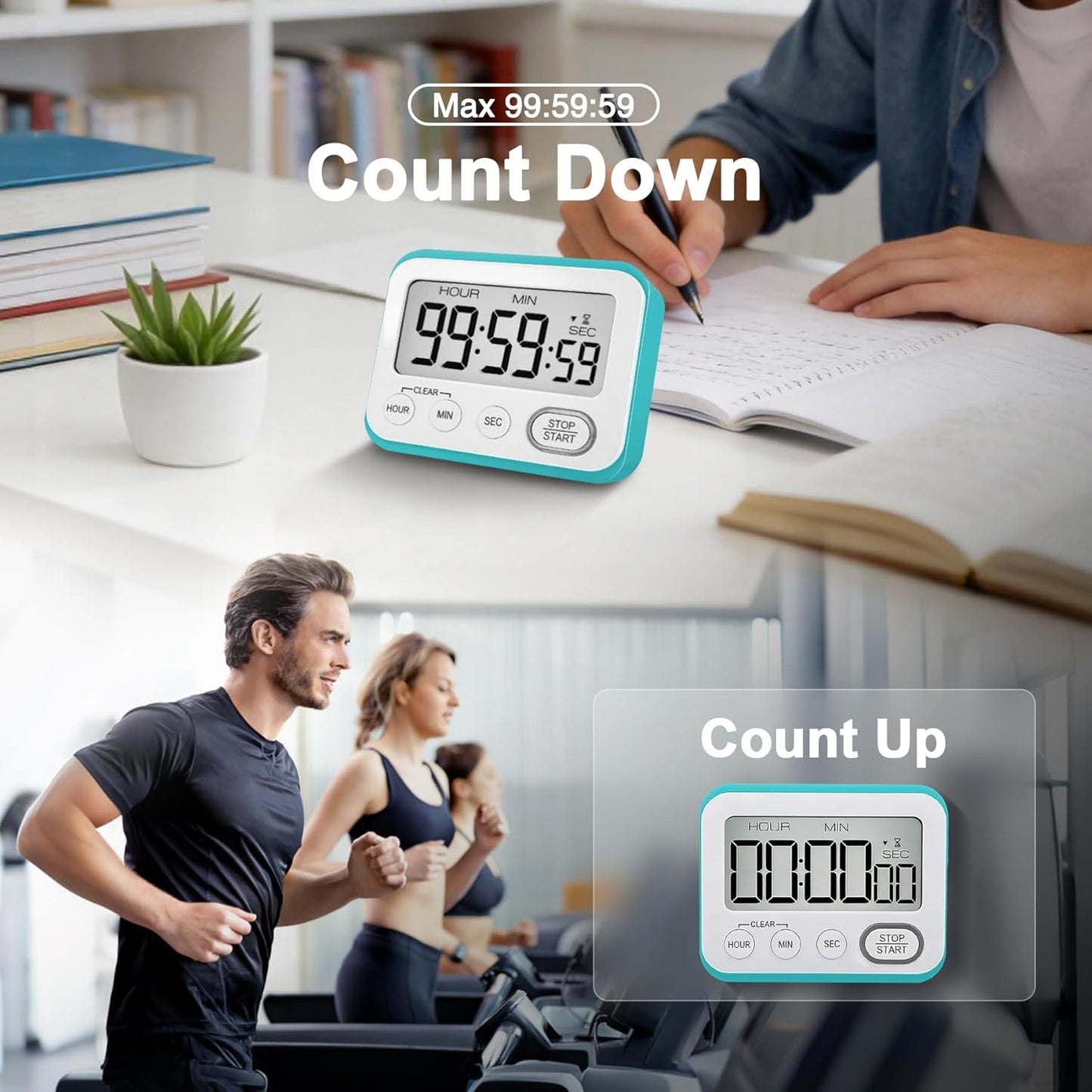 Digital Kitchen Timer Magnetic Loud Alarm, Large LCD Screen Silent/Beeping Multi-Function for Teachers Classroom Kids, Black