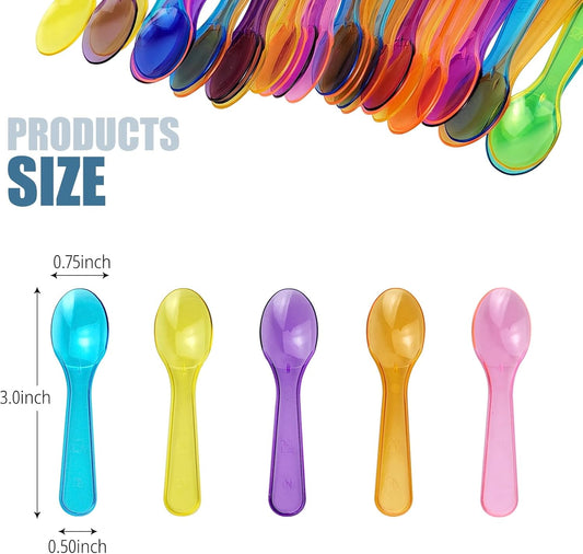 30 Pcs Mini Spoons, Multicolor Disposables Plastic Tasting Spoons for Ice Cream Cake Dessert Party Activity (Multicolor)