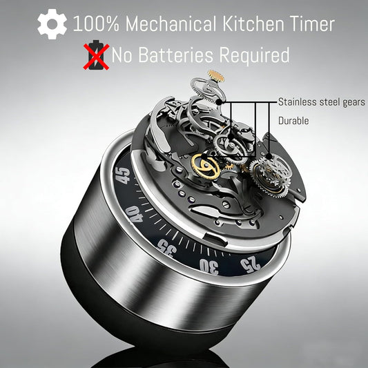 Kitchen Magnetic Visual Cooking Mechanical Timer with Loud Alarm, No Batteries Required, Stainless Steel, Countdown 60 Minute Wind Up Timer for Study, Chef, Teacher, Office (White)