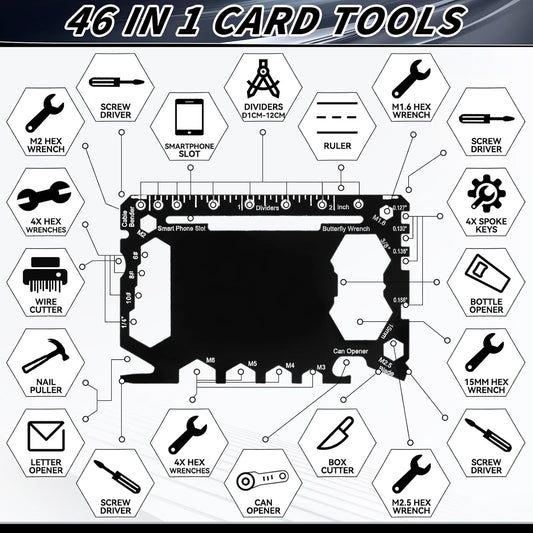 Cholemy 24 Pcs Credit Card Wallet Multitool 46 in 1 Metal Stainless Steel Survival Pocket Tool Bottle Opener Multipurpose Bulk for Husband Dad Men Christmas Birthday Gift, Black