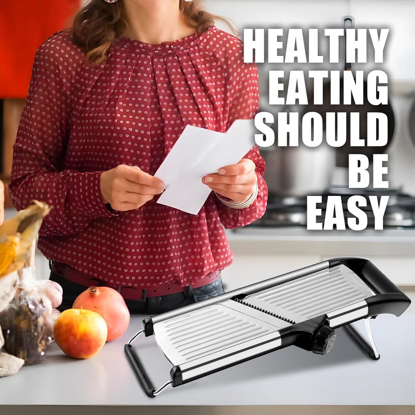 commercial Mandoline Slicer,Stainless Steel Vegetable Slicer,non-slip mandoline slicer for kitchen,Keto,Potato,cucumber,4 Blades & Cut-Resistant Gloves(Includes Brush & Cloth).