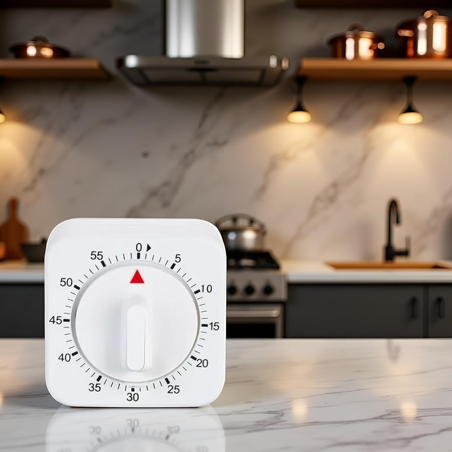 White Timer Clock Square 60-Minute Mechanical Kitchen Timer Wind up Visual Cooking Clock with Loud Alarm No Batteries Required Ideal for Kitchen Cooking Baking Timers