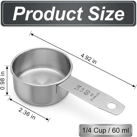 4 Pcs 60 ml Measuring Cup, 1/4 Cup Stainless Steel Cooking Measure Scoop, 2 oz Measure Cup Tablespoon with Handle for Dry and Wet Food, Metal Coffee Scoop for Cooking Drinking Baking