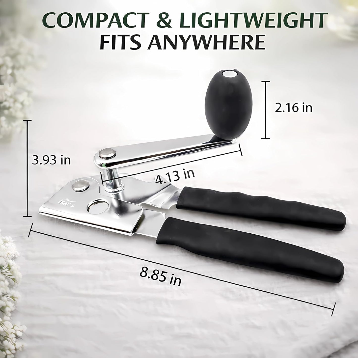 Manual Can Opener, Heavy Duty Stainless Steel, Magnetic Lid Lifter, Ergonomic Soft-Grip Handles with Bottle Opener (black)